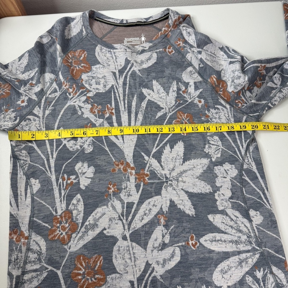 Smart Wool Top Shirt Womens 2X Gray Floral Raglan Long Sleeve Relaxed - Picture 8 of 10